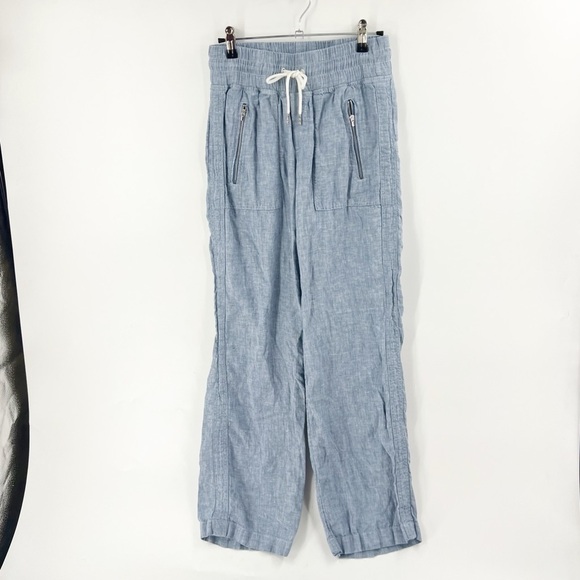 ✅ Athleta Cabo Linen Wide Leg Chambray Blue Drawstring Pull On Pants Size 0 - Picture 1 of 9